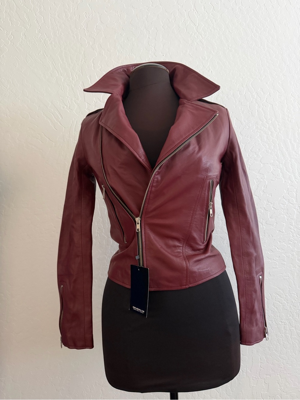 Santo by Paolo De Santo  burgundy Lambskin Leather Moto Jacket (XS)